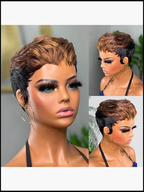 Pixie Cut Wig Short Layered Haircut Human Hair Glueless Full Machine Made with